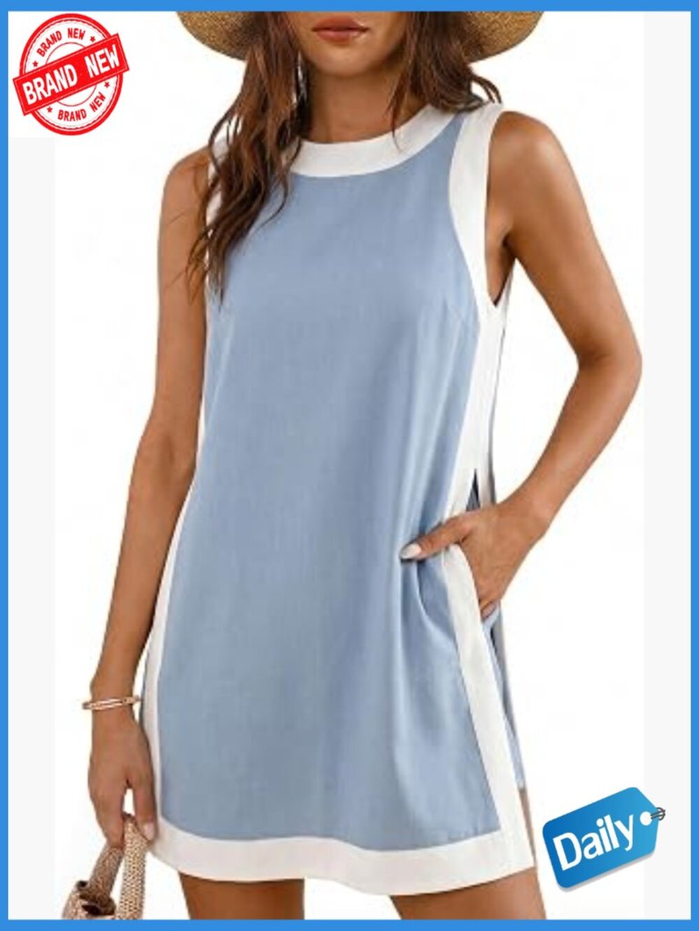 Sleeveless Top and Shorts Color Block Summer Set with Pockets